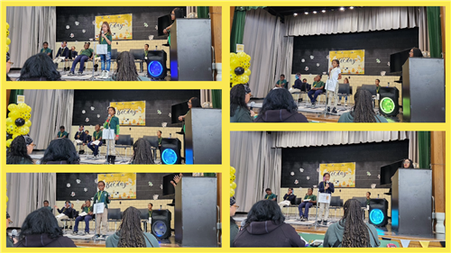 Young students step to microphone to participate in school spelling bee